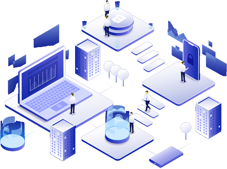 Illustration of connected hosting servers and infrastructure