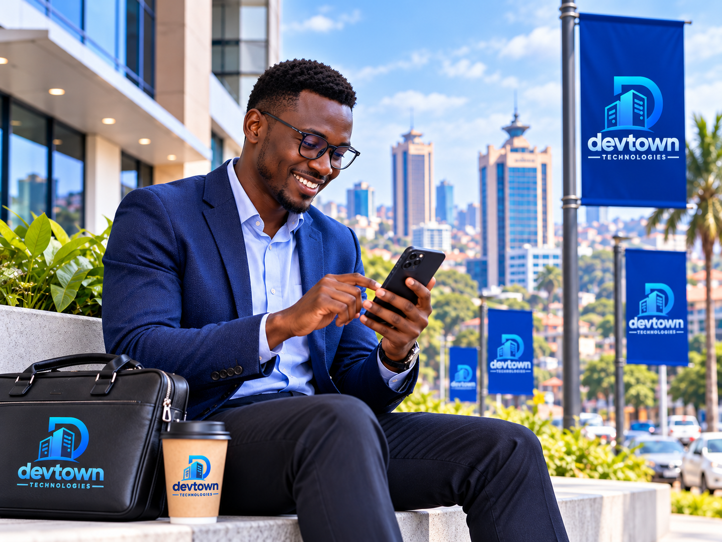 Professional using a mobile app on a smartphone